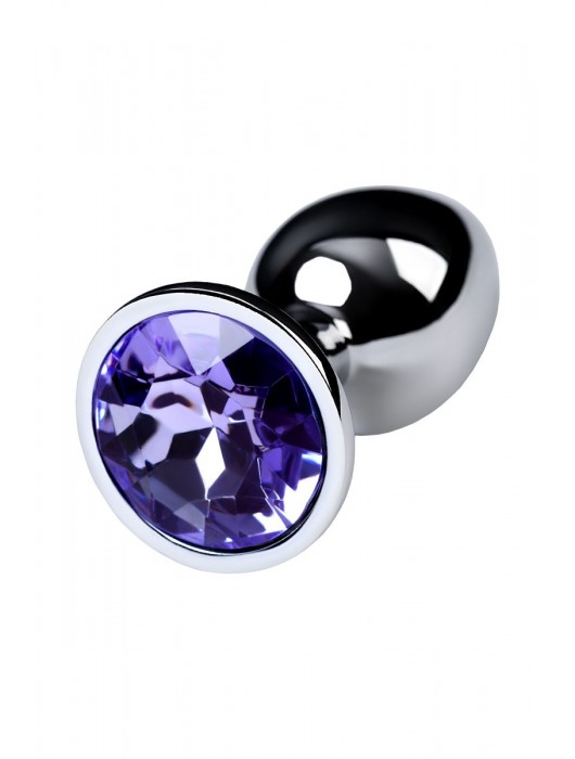 Серебристая конусовидная анальная пробка с фиолетовым кристаллом - 7 см. - ToyFa - купить с доставкой в Комсомольске-на-Амуре