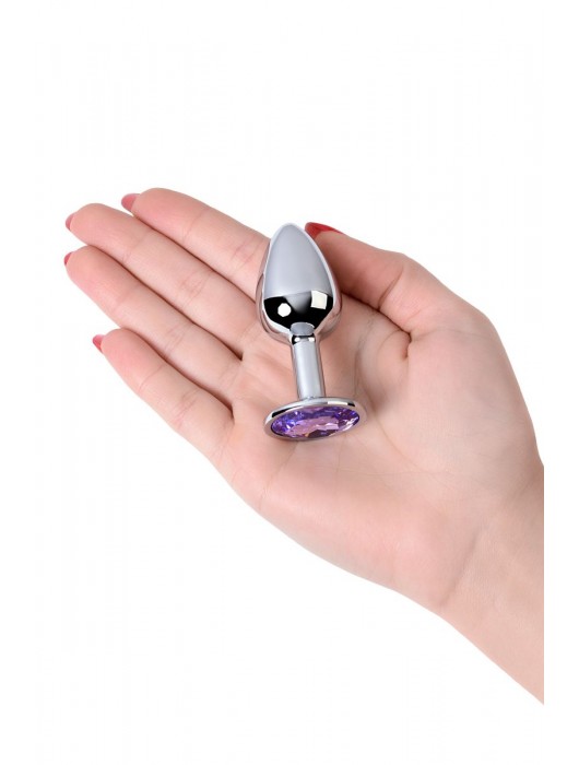 Серебристая конусовидная анальная пробка с фиолетовым кристаллом - 7 см. - ToyFa - купить с доставкой в Комсомольске-на-Амуре