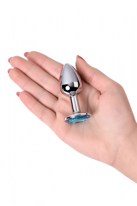 Серебристая конусовидная анальная пробка с голубым кристаллом - 7 см. - ToyFa - купить с доставкой в Комсомольске-на-Амуре
