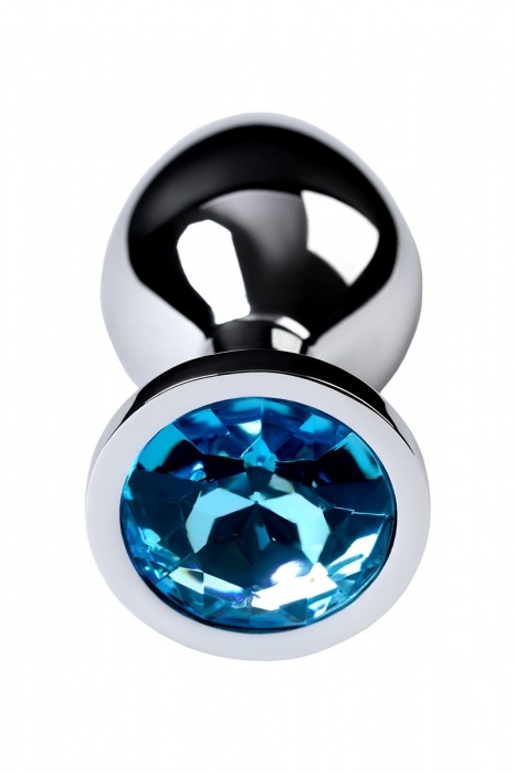 Серебристая конусовидная анальная пробка с голубым кристаллом - 8 см. - ToyFa - купить с доставкой в Комсомольске-на-Амуре