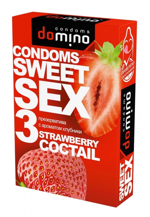 Презервативы для орального секса DOMINO Sweet Sex с ароматом клубничного коктейля  - 3 шт. - Domino - купить с доставкой в Комсомольске-на-Амуре