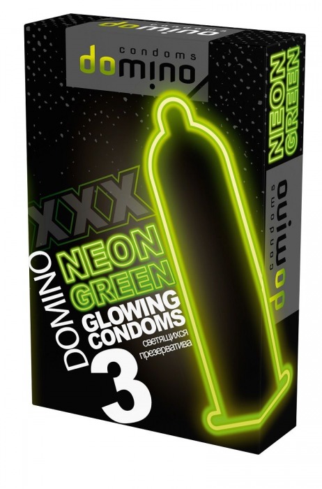 Презервативы DOMINO Neon Green со светящимся в темноте кончиком - 3 шт. - Domino - купить с доставкой в Комсомольске-на-Амуре