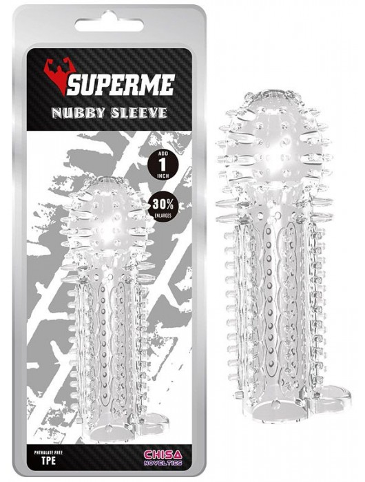 Закрытая прозрачная насадка на пенис с шипиками Nubby Sleeve - 14,5 см. - Chisa - в Комсомольске-на-Амуре купить с доставкой