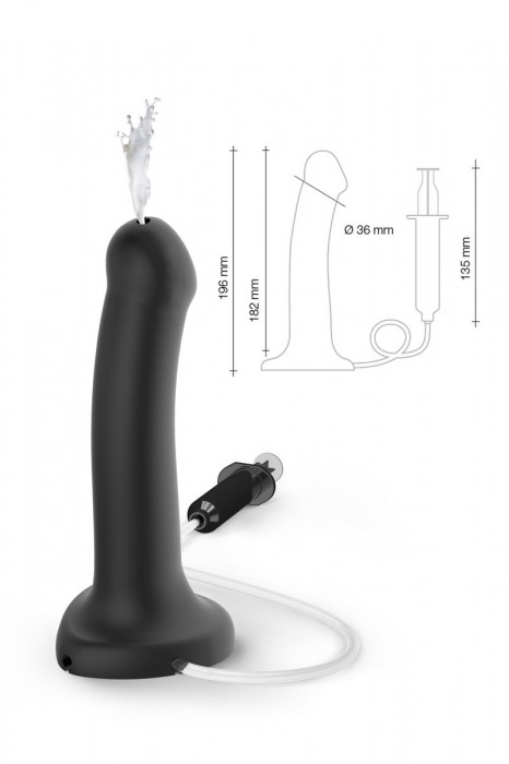 Черный фаллос с имитацией эякуляции Silicon Cum Dildo L - 19,6 см. - Strap-on-me - купить с доставкой в Комсомольске-на-Амуре
