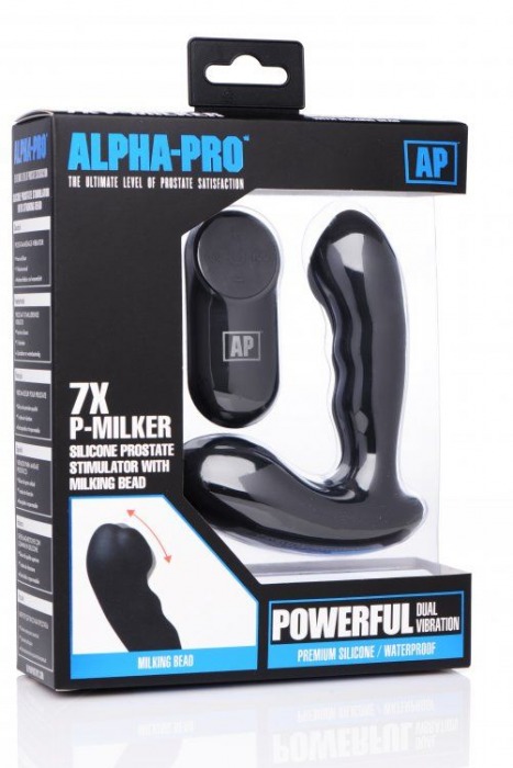 Черный стимулятор простаты Alpha-Pro 7X P-Milker Silicone Prostate Stimulator with Milking Bead - XR Brands - в Комсомольске-на-Амуре купить с доставкой