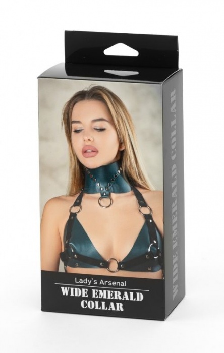 Изумрудный широкий ошейник Ladys Arsenal с заклепками - БДСМ Арсенал - купить с доставкой в Комсомольске-на-Амуре