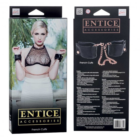 Черные мягкие наручники Entice French Cuffs с цепью - California Exotic Novelties - купить с доставкой в Комсомольске-на-Амуре