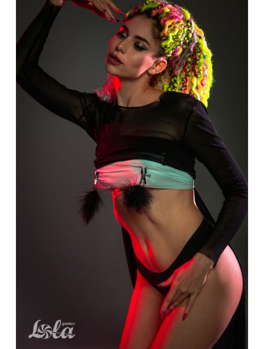 Зажимы на соски с черным пухом Euphoric - Lola Games - купить с доставкой в Комсомольске-на-Амуре