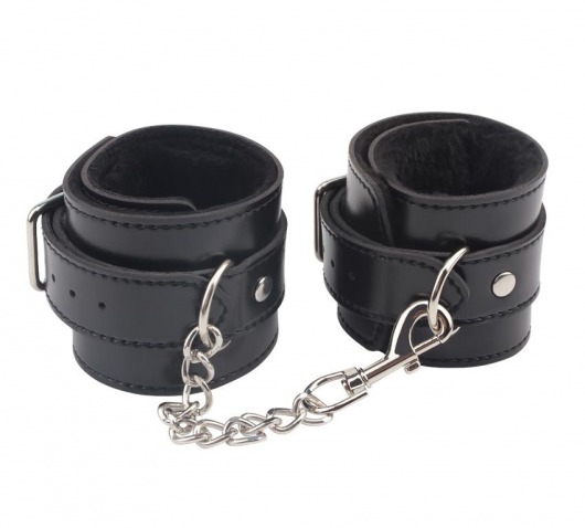 Черные оковы на ноги Obey Me Leather Ankle Cuffs - Chisa - купить с доставкой в Комсомольске-на-Амуре