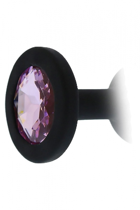 Черная гладкая анальная пробка с розовым кристаллом - 7 см. - Dream Toys