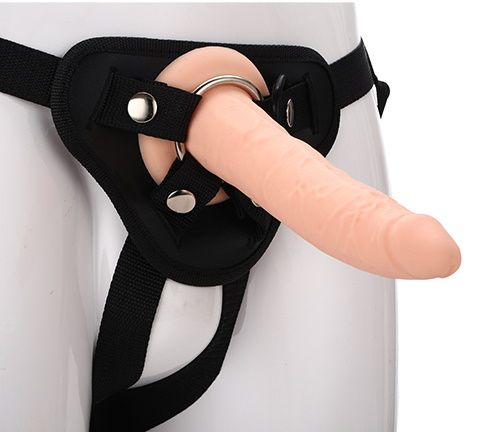 Телесный страпон на черных трусиках STRAP ON REAL DILDO - 20 см. - Dream Toys - купить с доставкой в Комсомольске-на-Амуре