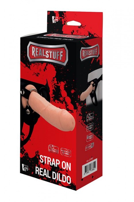 Черные трусики с телесной насадкой STRAP ON REAL DILDO - 21 см. - Dream Toys - купить с доставкой в Комсомольске-на-Амуре