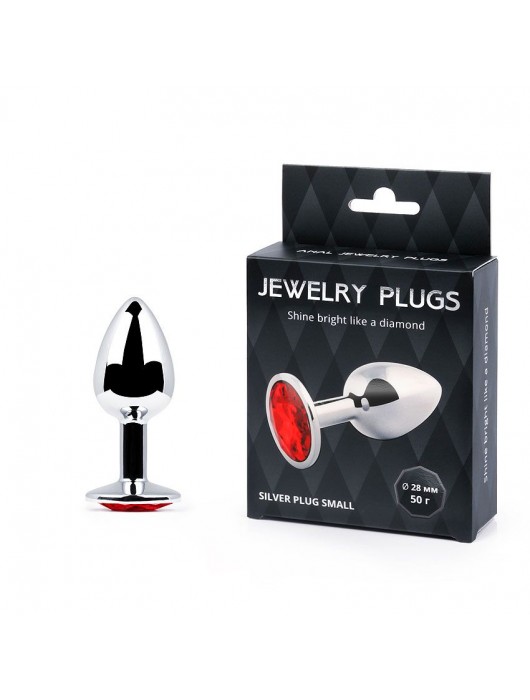 Серебристая анальная пробка с красным стразом - 7,2 см. - Anal Jewelry Plug - купить с доставкой в Комсомольске-на-Амуре
