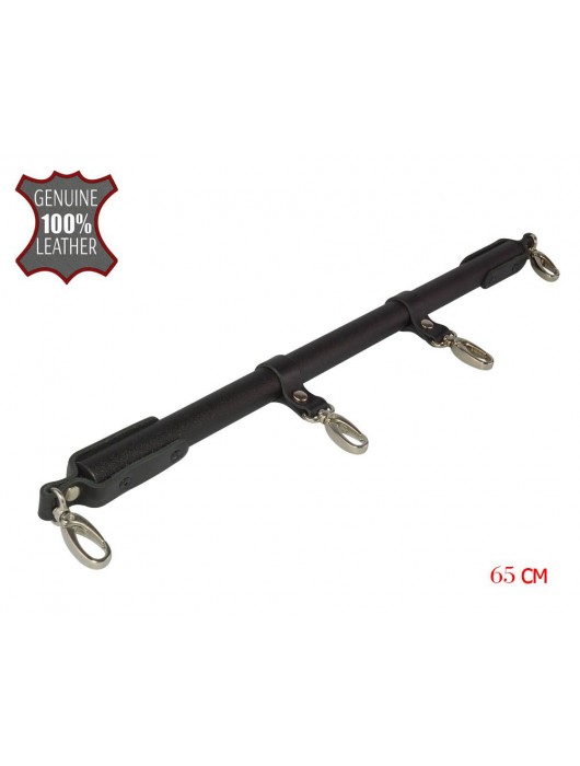 Черная металлическая распорка с кожаными ремешками и карабинами - 65 см. - Sitabella - купить с доставкой в Комсомольске-на-Амуре