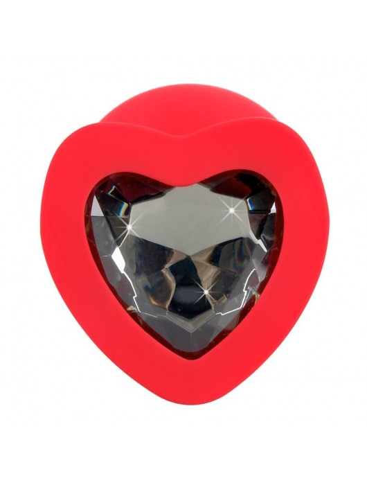 Красная силиконовая анальная пробка с черным стразом-сердечком - 9,3 см. - Orion - купить с доставкой в Комсомольске-на-Амуре
