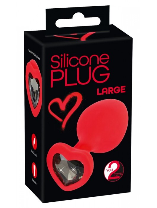 Красная силиконовая анальная пробка с черным стразом-сердечком - 9,3 см. - Orion - купить с доставкой в Комсомольске-на-Амуре