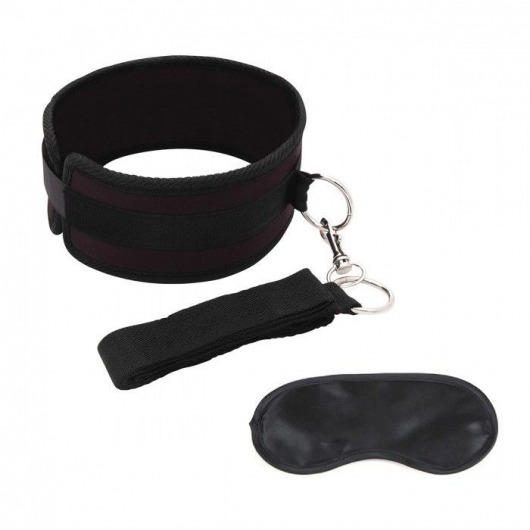 Черный ошейник с длинным поводком Collar and Leash Set - Lux Fetish - купить с доставкой в Комсомольске-на-Амуре