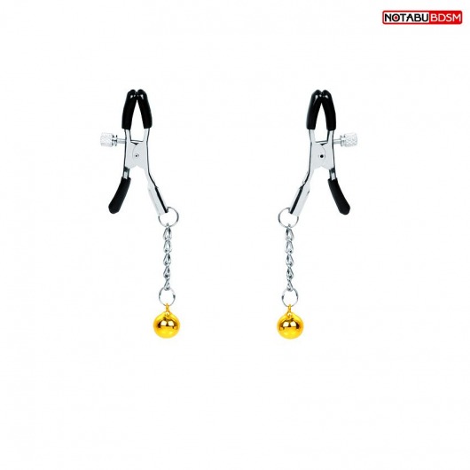 Оригинальные зажимы на соски с желтыми шариками - Notabu - купить с доставкой в Комсомольске-на-Амуре Оригинальные зажимы на соски с желтыми шариками - Notabu - купить с доставкой в Комсомольске-на-Амуре