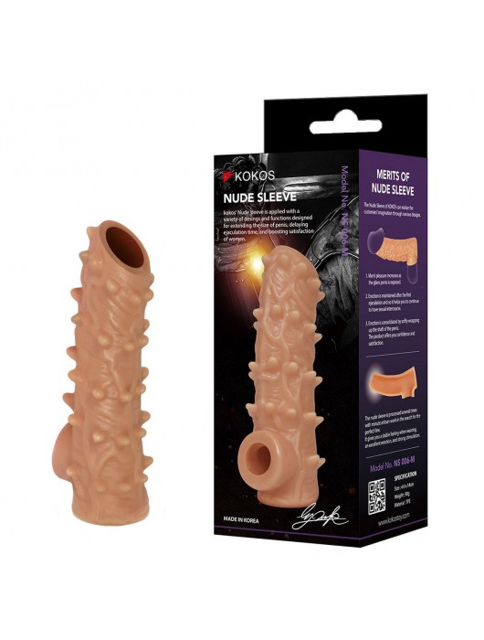 Телесная насадка с шипами и открытой головкой Nude Sleeve L - 14 см. - KOKOS - в Комсомольске-на-Амуре купить с доставкой