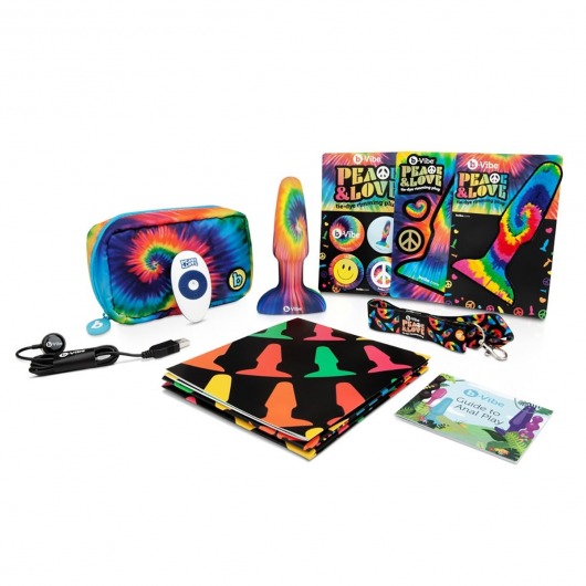 Разноцветная анальная пробка с эффектом римминга Peace   Love Tie-Dye - 15,2 см. - b-Vibe
