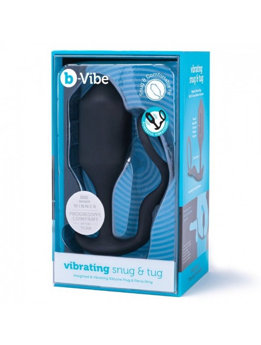 Черная анальная вибропробка с эрекционным кольцом Vibrating Snug   Tug XL - b-Vibe