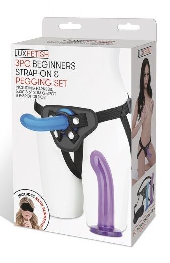 Страпон унисекс Beginners Strap-On с 2 насадками - 15 и 13 см. - Lux Fetish - купить с доставкой в Комсомольске-на-Амуре