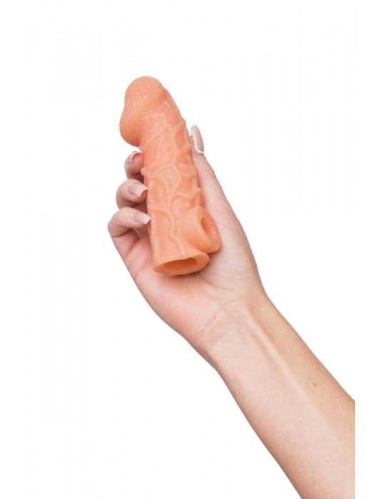 Телесная закрытая насадка с венками Cock Sleeve Size S - 13,8 см. - KOKOS - в Комсомольске-на-Амуре купить с доставкой