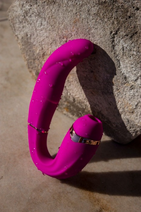 Ярко-розовый вибромассажёр зоны G с вакуумным клиторальным стимулятором My G - 17,4 см. - Adrien Lastic