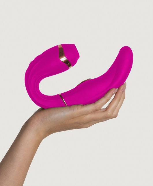 Ярко-розовый вибромассажёр зоны G с вакуумным клиторальным стимулятором My G - 17,4 см. - Adrien Lastic