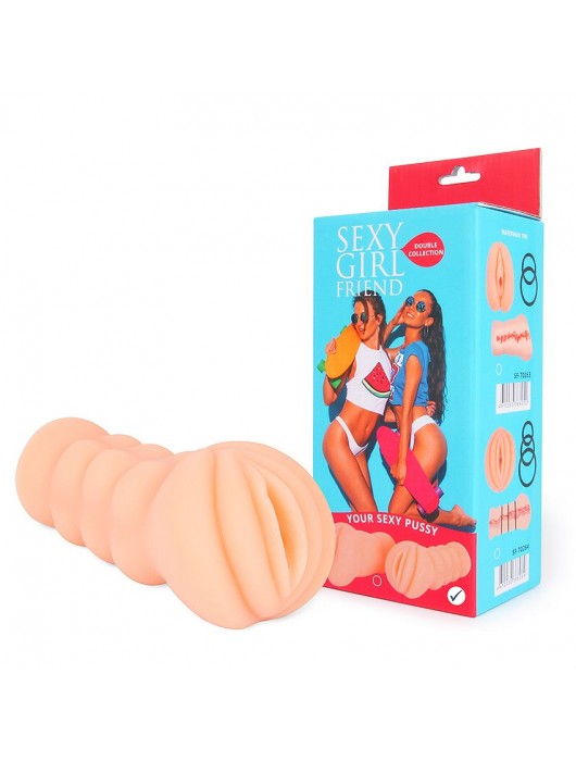 Телесный мастурбатор-вагина с комплектом эрекционных колец - Bior toys - в Комсомольске-на-Амуре купить с доставкой