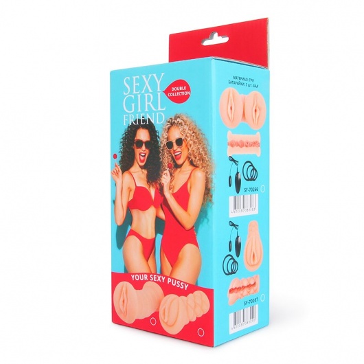 Телесный вибромастурбатор-вагина с комплектом эрекционных колец - Bior toys - в Комсомольске-на-Амуре купить с доставкой