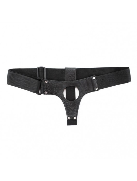 Чёрные кожаные трусики для больших насадок - БДСМ Арсенал - купить с доставкой в Комсомольске-на-Амуре