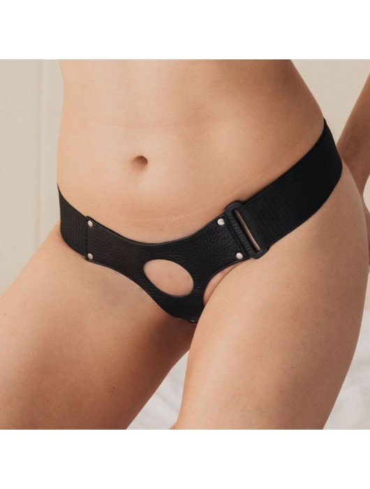 Чёрные кожаные трусики для больших насадок - БДСМ Арсенал - купить с доставкой в Комсомольске-на-Амуре