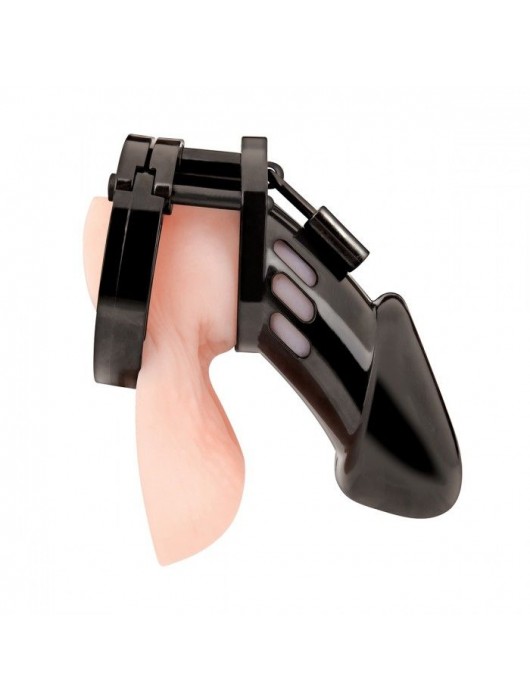 Черная акриловая клетка целомудрия для члена с замком - BlueLine - купить с доставкой в Комсомольске-на-Амуре