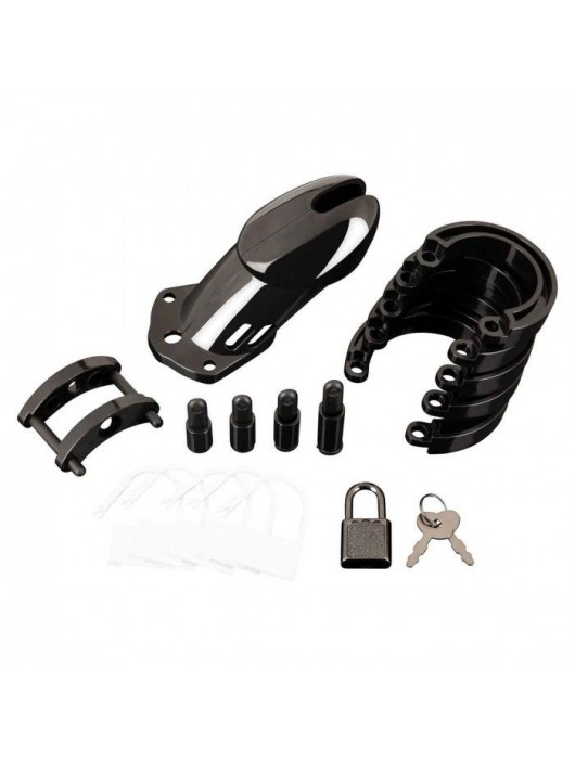 Черная акриловая клетка целомудрия для члена с замком - BlueLine - купить с доставкой в Комсомольске-на-Амуре