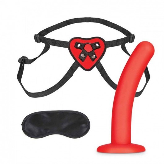 Красный поясной фаллоимитатор Red Heart Strap on Harness   5in Dildo Set - 12,25 см. - Lux Fetish - купить с доставкой в Комсомольске-на-Амуре