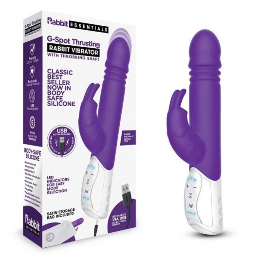 Фиолетовый пульсирующий вибромассажер G-Spot Thrusting Rabbit - 24 см. - Rabbit Essentials