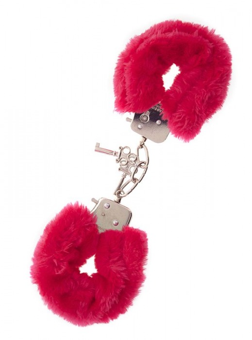 Металлические наручники с красной меховой опушкой METAL HANDCUFF WITH PLUSH RED - Dream Toys - купить с доставкой в Комсомольске-на-Амуре