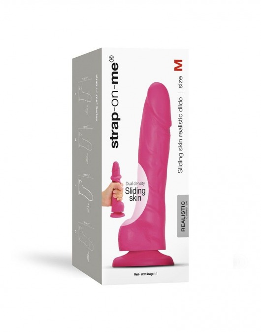 Розовый фаллоимитатор Strap-On-Me Sliding Skin Realistic Dildo size M - Strap-on-me купить с доставкой в интернет-магазине Orgasmix в Комсомольске-на-Амуре Розовый фаллоимитатор Strap-On-Me Sliding Skin Realistic Dildo size M - Strap-on-me
