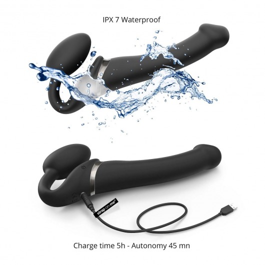 Черный безремневой вибрострапон Silicone Bendable Strap-On - size XL - Strap-on-me - купить с доставкой в Комсомольске-на-Амуре