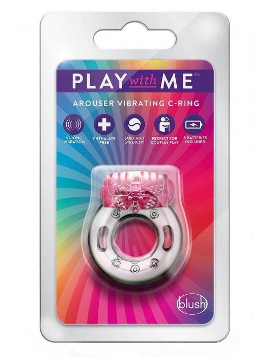 Розовое эрекционное виброкольцо Arouser Vibrating C-Ring - Blush Novelties