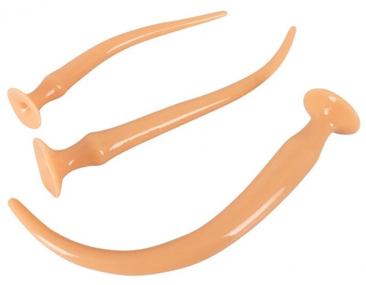 Набор из 3 телесных удлиненных анальных пробок Super Long Flexible Butt Plug Set - Orion