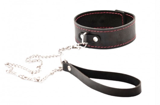 Черный широкий ошейник с красной строчкой и поводком - Crazy Handmade - купить с доставкой в Комсомольске-на-Амуре Черный широкий ошейник с красной строчкой и поводком - Crazy Handmade - купить с доставкой в Комсомольске-на-Амуре