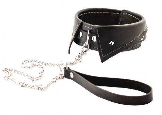 Черный ошейник-воротничок с металлическим поводком - Crazy Handmade - купить с доставкой в Комсомольске-на-Амуре Черный ошейник-воротничок с металлическим поводком - Crazy Handmade - купить с доставкой в Комсомольске-на-Амуре
