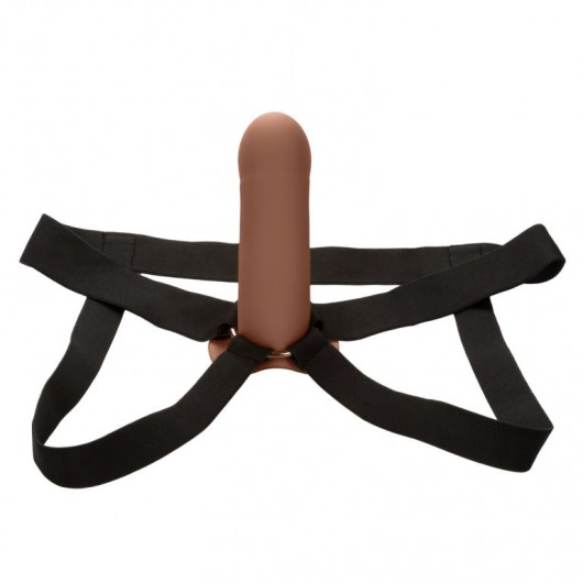 Коричневый фаллопротез из силикона Extension with Harness - 15,75 см. - California Exotic Novelties - купить с доставкой в Комсомольске-на-Амуре