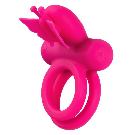 Розовое эрекционное виброкольцо Silicone Rechargeable Dual Butterfly Ring - California Exotic Novelties - в Комсомольске-на-Амуре купить с доставкой