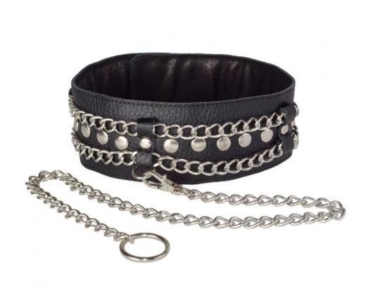 Чёрный ошейник с цепочками и поводком - Sitabella - купить с доставкой в Комсомольске-на-Амуре