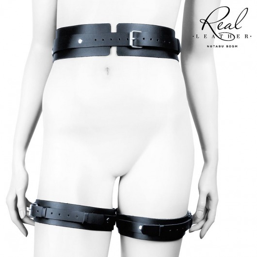 Черный кожаный пояс с гартерами - S-M - Notabu - купить с доставкой в Комсомольске-на-Амуре Черный кожаный пояс с гартерами - S-M - Notabu - купить с доставкой в Комсомольске-на-Амуре