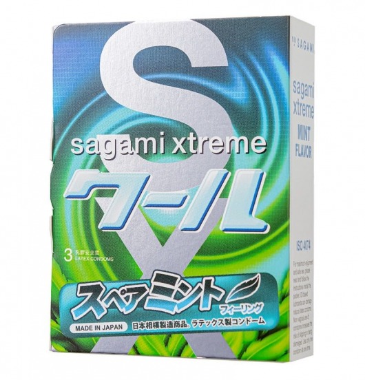 Презервативы Sagami Xtreme Mint с ароматом мяты - 3 шт. - Sagami - купить с доставкой в Комсомольске-на-Амуре