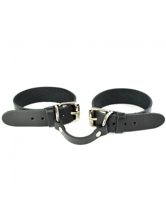 Черные кожаные наручники со съемной красной опушкой - Sitabella - купить с доставкой в Комсомольске-на-Амуре